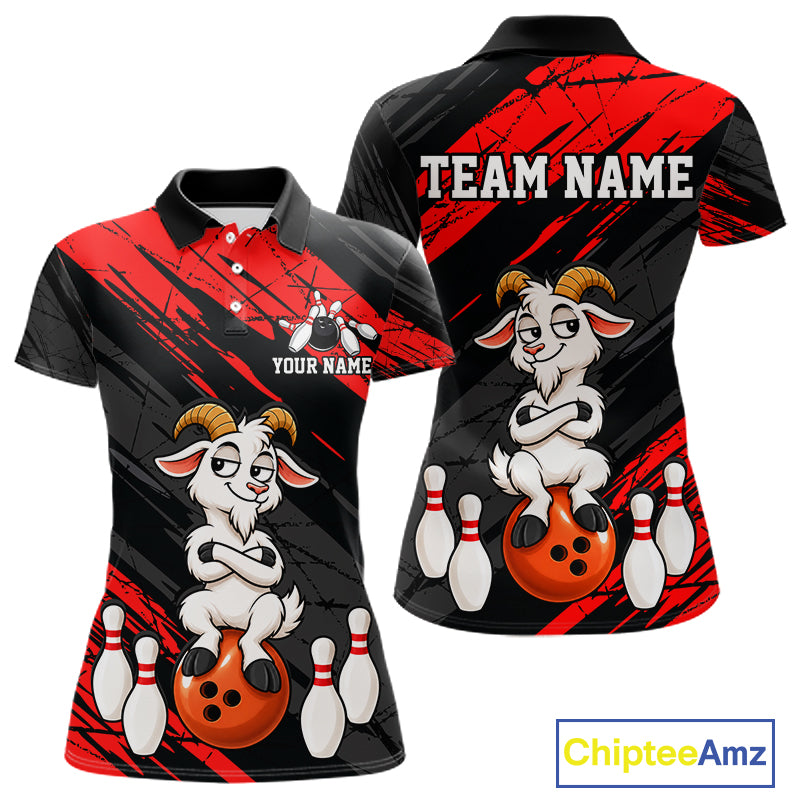 Red Funny Goat Custom Bowling Team Shirts for Bowler Bowling Jerseys for Women Bowling League HNT565