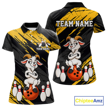 Yellow Funny Goat Custom Bowling Team Shirts for Bowler Bowling Jerseys for Women Bowling League HNT565