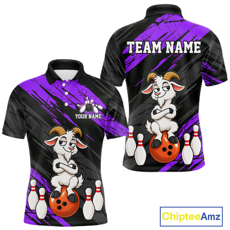 Purple Funny Goat Custom Bowling Team Shirts for Bowler Bowling Jerseys for Men Bowling League HNT565