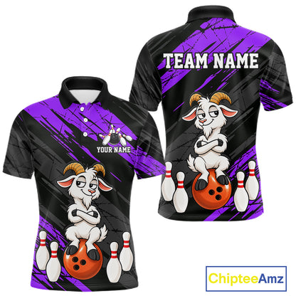 Purple Funny Goat Custom Bowling Team Shirts for Bowler Bowling Jerseys for Men Bowling League HNT565