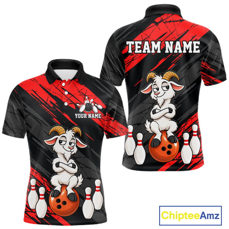 Red Funny Goat Custom Bowling Team Shirts for Bowler Bowling Jerseys for Men Bowling League HNT565