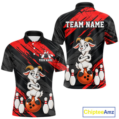 Red Funny Goat Custom Bowling Team Shirts for Bowler Bowling Jerseys for Men Bowling League HNT565