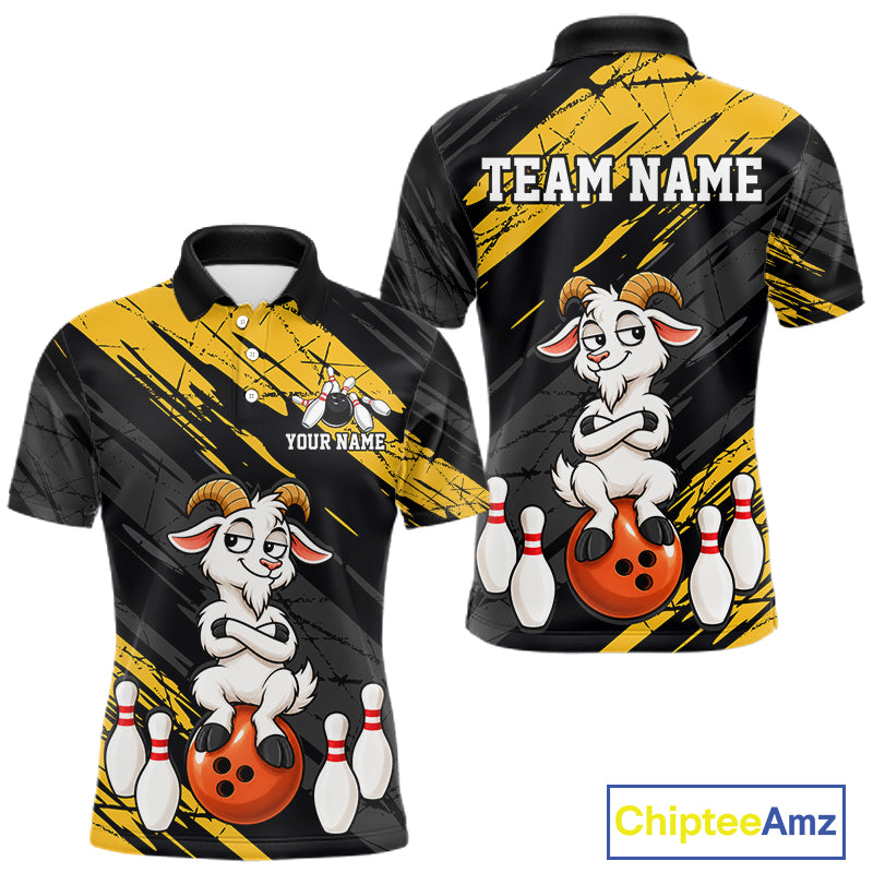 Yellow Funny Goat Custom Bowling Team Shirts for Bowler Bowling Jerseys for Men Bowling League HNT565
