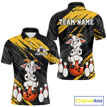 Yellow Funny Goat Custom Bowling Team Shirts for Bowler Bowling Jerseys for Men Bowling League HNT565