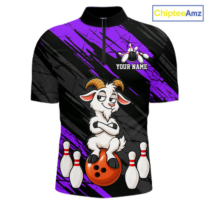Purple Funny Goat Custom Bowling Team Shirts for Bowler Bowling Jerseys for Men Bowling League HNT565
