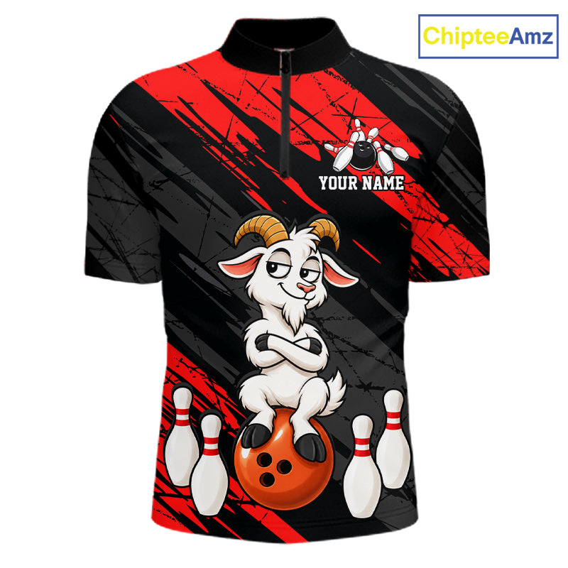 Red Funny Goat Custom Bowling Team Shirts for Bowler Bowling Jerseys for Men Bowling League HNT565