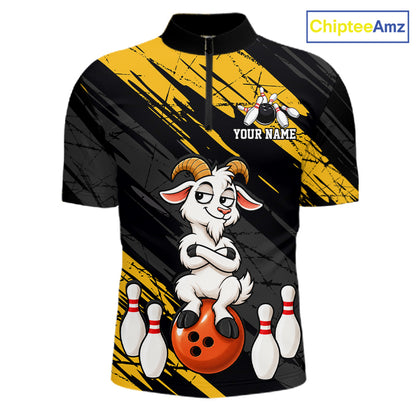 Yellow Funny Goat Custom Bowling Team Shirts for Bowler Bowling Jerseys for Men Bowling League HNT565