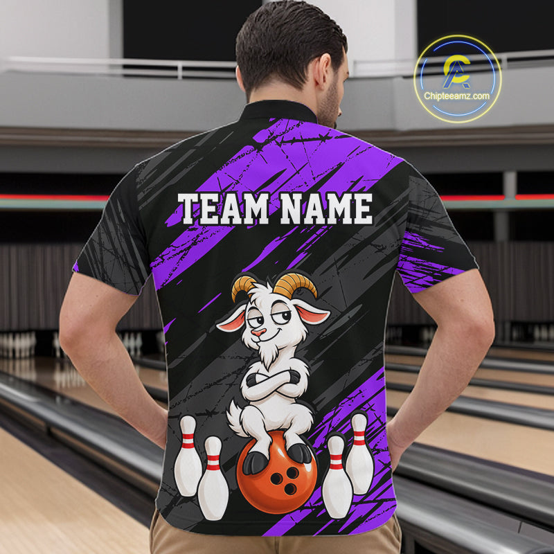 Purple Funny Goat Custom Bowling Team Shirts for Bowler Bowling Jerseys for Men Bowling League HNT565