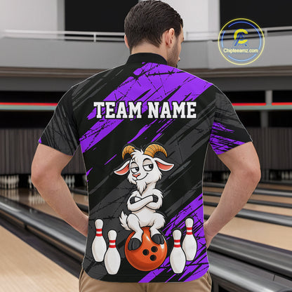 Purple Funny Goat Custom Bowling Team Shirts for Bowler Bowling Jerseys for Men Bowling League HNT565