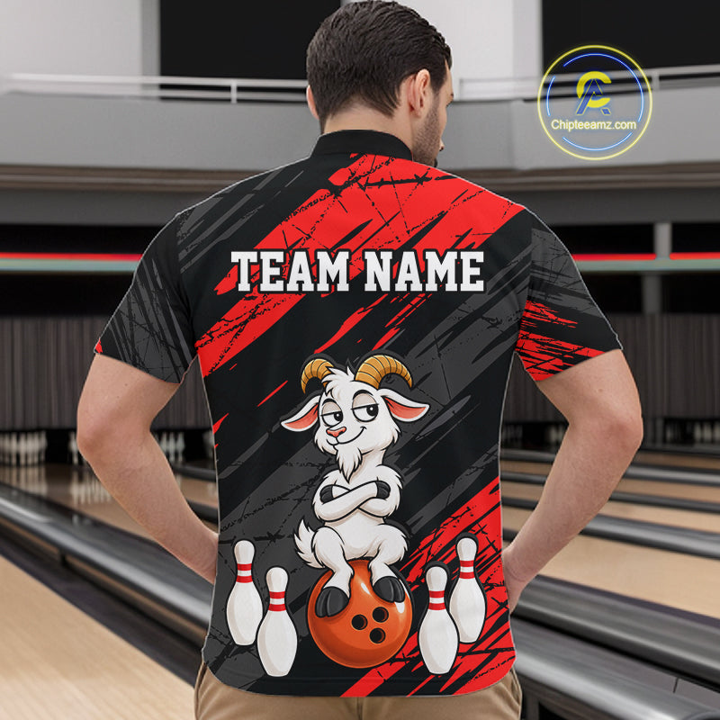 Red Funny Goat Custom Bowling Team Shirts for Bowler Bowling Jerseys for Men Bowling League HNT565
