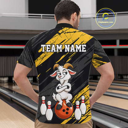 Yellow Funny Goat Custom Bowling Team Shirts for Bowler Bowling Jerseys for Men Bowling League HNT565