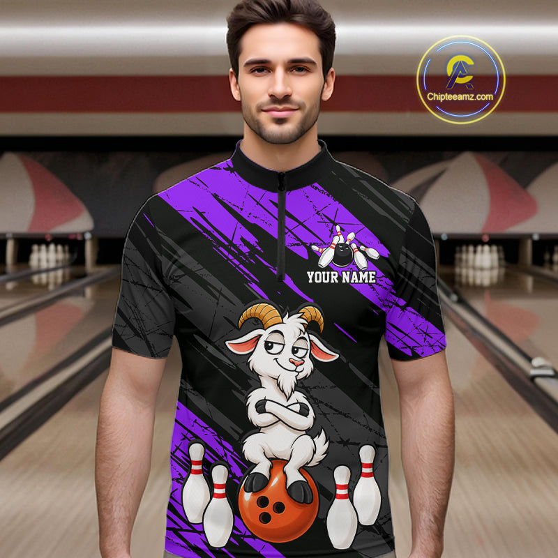 Purple Funny Goat Custom Bowling Team Shirts for Bowler Bowling Jerseys for Men Bowling League HNT565