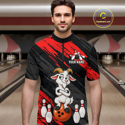 Red Funny Goat Custom Bowling Team Shirts for Bowler Bowling Jerseys for Men Bowling League HNT565