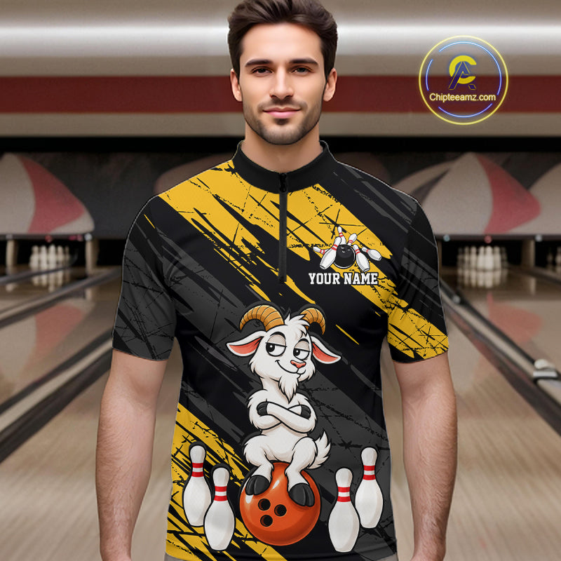 Yellow Funny Goat Custom Bowling Team Shirts for Bowler Bowling Jerseys for Men Bowling League HNT565