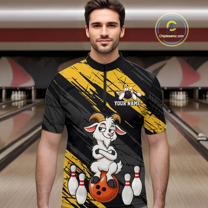 Yellow Funny Goat Custom Bowling Team Shirts for Bowler Bowling Jerseys for Men Bowling League HNT565