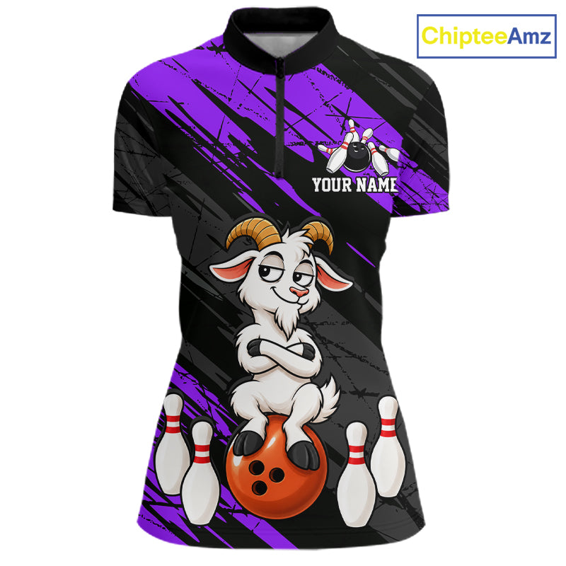 Purple Funny Goat Custom Bowling Team Shirts for Bowler Bowling Jerseys for Women Bowling League HNT565