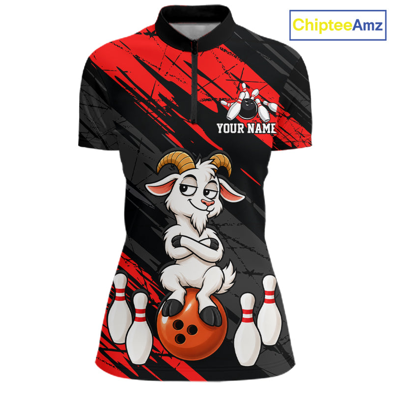 Red Funny Goat Custom Bowling Team Shirts for Bowler Bowling Jerseys for Women Bowling League HNT565