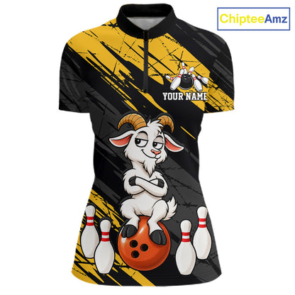 Yellow Funny Goat Custom Bowling Team Shirts for Bowler Bowling Jerseys for Women Bowling League HNT565