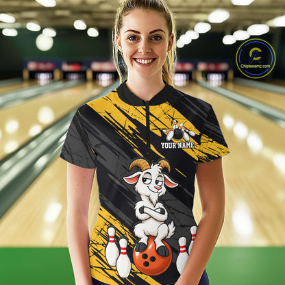 Yellow Funny Goat Custom Bowling Team Shirts for Bowler Bowling Jerseys for Women Bowling League HNT565