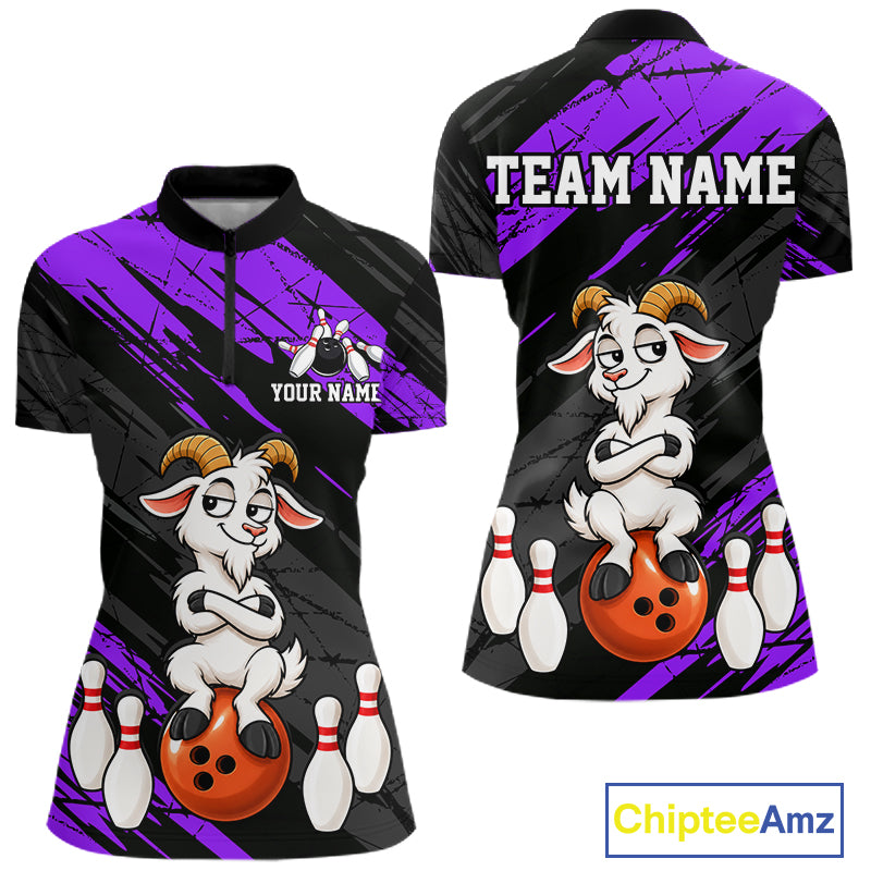 Purple Funny Goat Custom Bowling Team Shirts for Bowler Bowling Jerseys for Women Bowling League HNT565