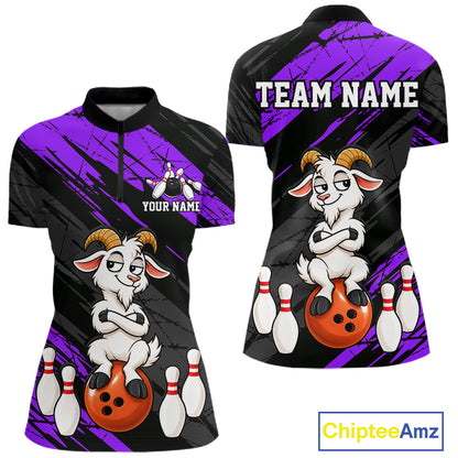 Purple Funny Goat Custom Bowling Team Shirts for Bowler Bowling Jerseys for Women Bowling League HNT565