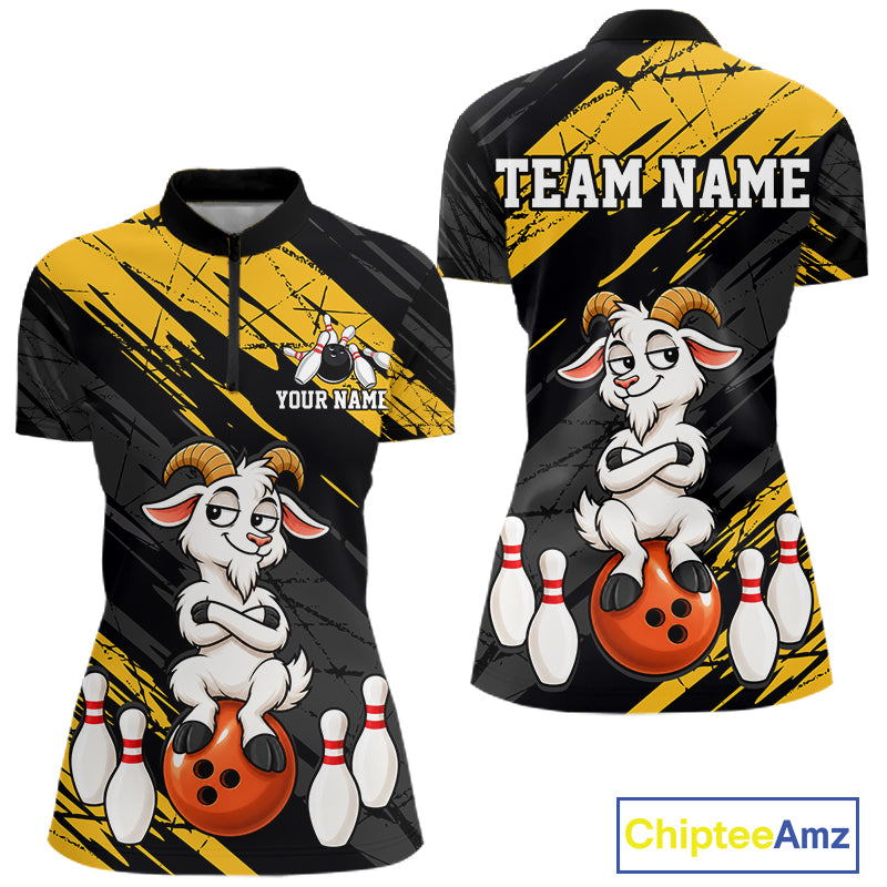 Yellow Funny Goat Custom Bowling Team Shirts for Bowler Bowling Jerseys for Women Bowling League HNT565