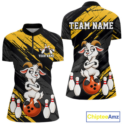 Yellow Funny Goat Custom Bowling Team Shirts for Bowler Bowling Jerseys for Women Bowling League HNT565