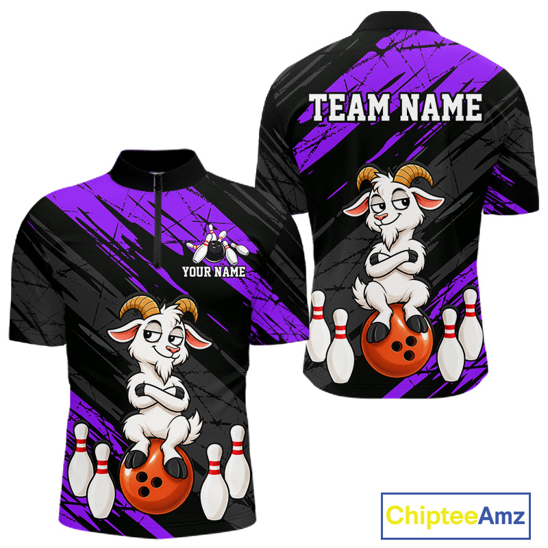 Purple Funny Goat Custom Bowling Team Shirts for Bowler Bowling Jerseys for Men Bowling League HNT565
