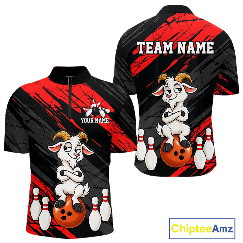 Red Funny Goat Custom Bowling Team Shirts for Bowler Bowling Jerseys for Men Bowling League HNT565