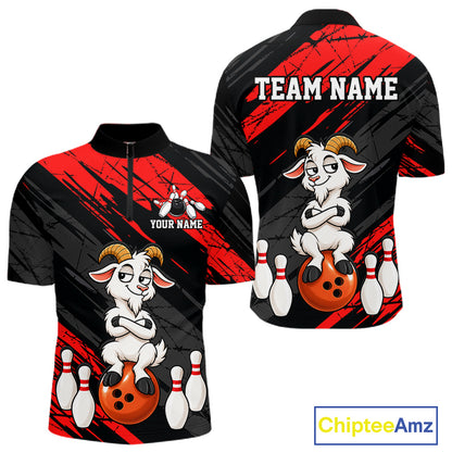 Red Funny Goat Custom Bowling Team Shirts for Bowler Bowling Jerseys for Men Bowling League HNT565