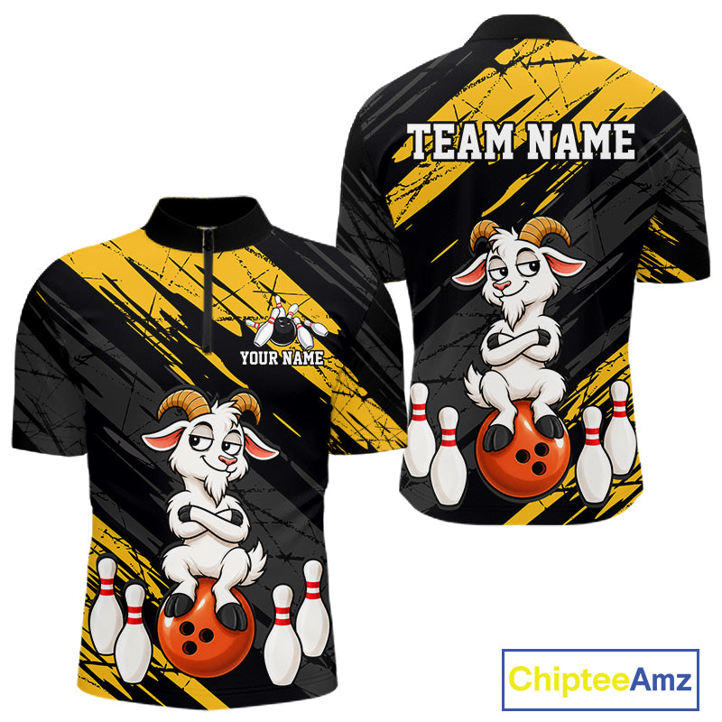 Yellow Funny Goat Custom Bowling Team Shirts for Bowler Bowling Jerseys for Men Bowling League HNT565