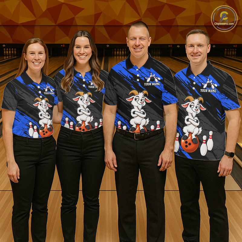 Blue Funny Goat Custom Bowling Team Shirts for Bowler Bowling Jerseys for Men Bowling League HNT565