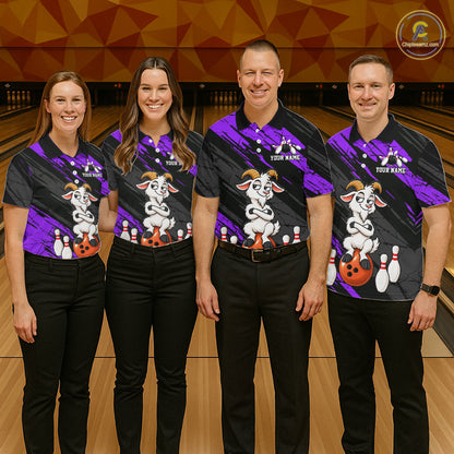 Purple Funny Goat Custom Bowling Team Shirts for Bowler Bowling Jerseys for Men Bowling League HNT565
