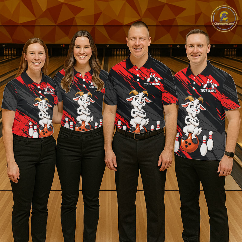 Red Funny Goat Custom Bowling Team Shirts for Bowler Bowling Jerseys for Men Bowling League HNT565