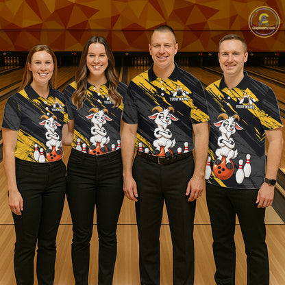 Yellow Funny Goat Custom Bowling Team Shirts for Bowler Bowling Jerseys for Women Bowling League HNT565