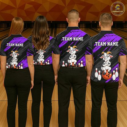 Purple Funny Goat Custom Bowling Team Shirts for Bowler Bowling Jerseys for Men Bowling League HNT565