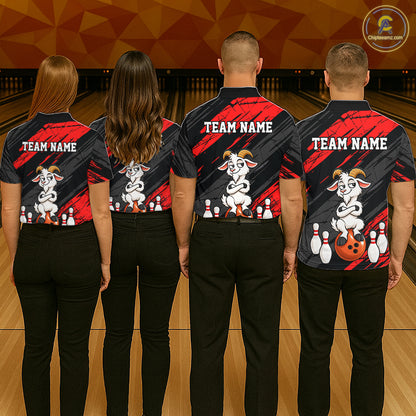 Red Funny Goat Custom Bowling Team Shirts for Bowler Bowling Jerseys for Men Bowling League HNT565