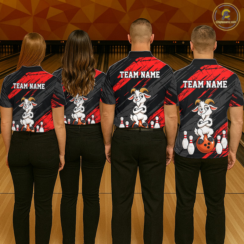 Red Funny Goat Custom Bowling Team Shirts for Bowler Bowling Jerseys for Women Bowling League HNT565