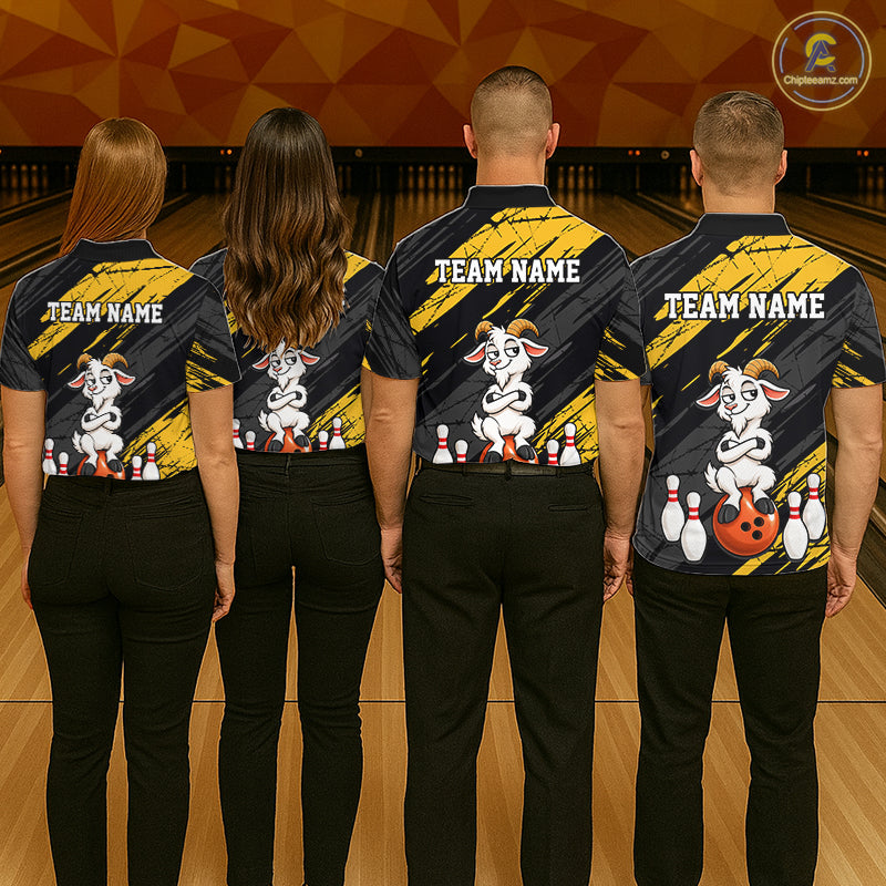 Yellow Funny Goat Custom Bowling Team Shirts for Bowler Bowling Jerseys for Men Bowling League HNT565