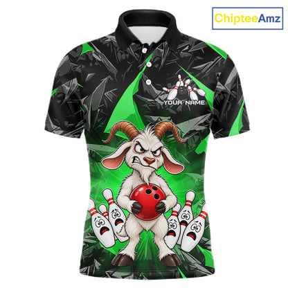 Custom Green Funny Goat Bowling Team Shirts Bowling Jerseys for Men Bowling League with Team HNT566