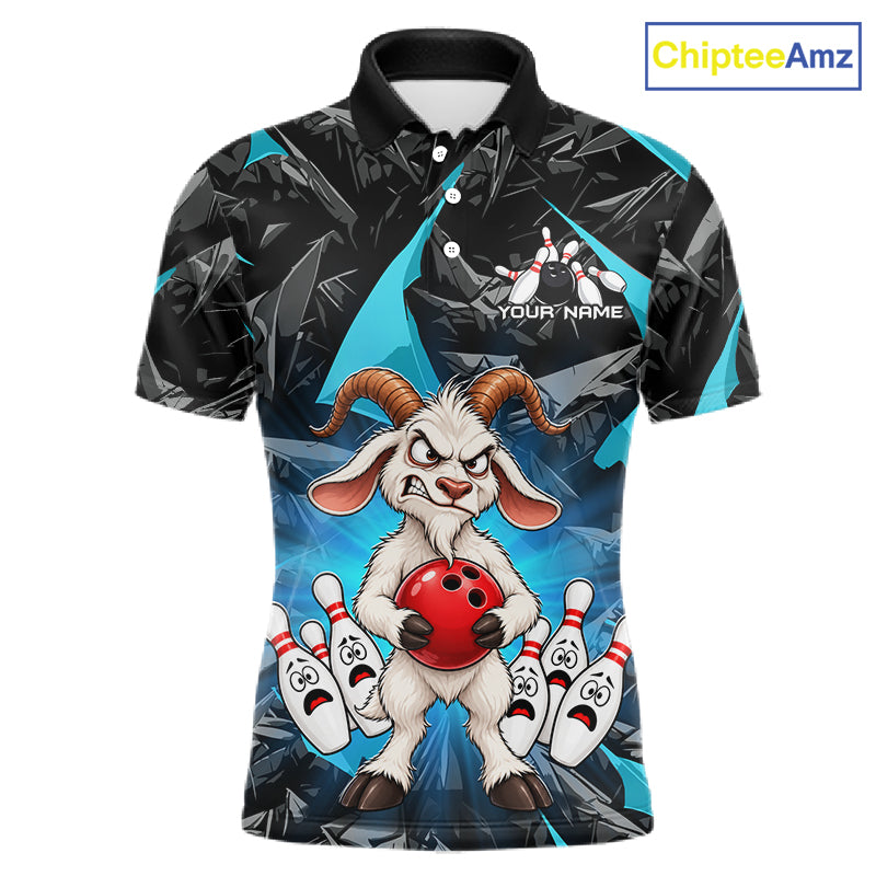 Custom Turquoise Funny Goat Bowling Team Shirts Bowling Jerseys for Men Bowling League with Team HNT566