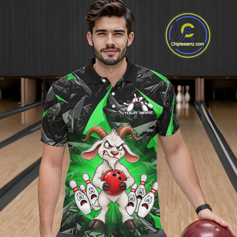 Custom Green Funny Goat Bowling Team Shirts Bowling Jerseys for Men Bowling League with Team HNT566