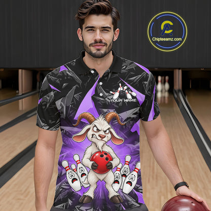 Custom Purple Funny Goat Bowling Team Shirts Bowling Jerseys for Men Bowling League with Team HNT566