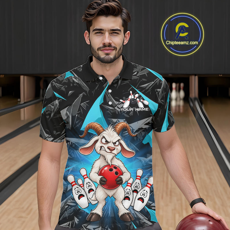 Custom Turquoise Funny Goat Bowling Team Shirts Bowling Jerseys for Men Bowling League with Team HNT566