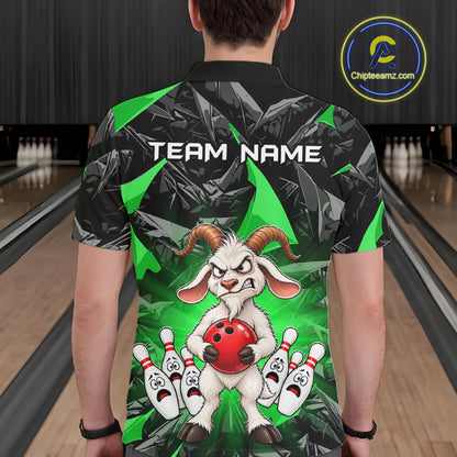 Custom Green Funny Goat Bowling Team Shirts Bowling Jerseys for Men Bowling League with Team HNT566