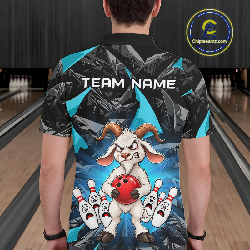 Custom Turquoise Funny Goat Bowling Team Shirts Bowling Jerseys for Men Bowling League with Team HNT566