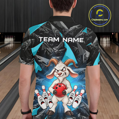 Custom Turquoise Funny Goat Bowling Team Shirts Bowling Jerseys for Men Bowling League with Team HNT566