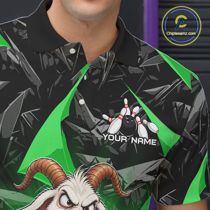 Custom Green Funny Goat Bowling Team Shirts Bowling Jerseys for Men Bowling League with Team HNT566
