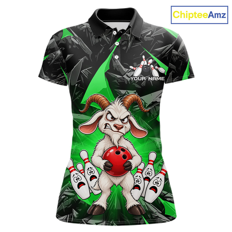Custom Green Funny Goat Bowling Team Shirts Bowling Jerseys for Women Bowling League with Team HNT566