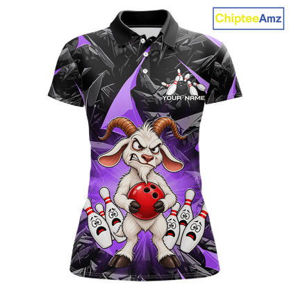 Custom Purple Funny Goat Bowling Team Shirts Bowling Jerseys for Women Bowling League with Team HNT566